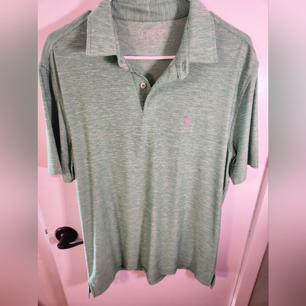 Izod Golf Heathered Green Polo Shirt Size Med